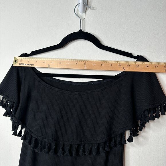 Revolve EastNWest Black Cabo Ribbed Tassel Hem Detail Off-Shoulder Mini Small - Picture 6 of 12